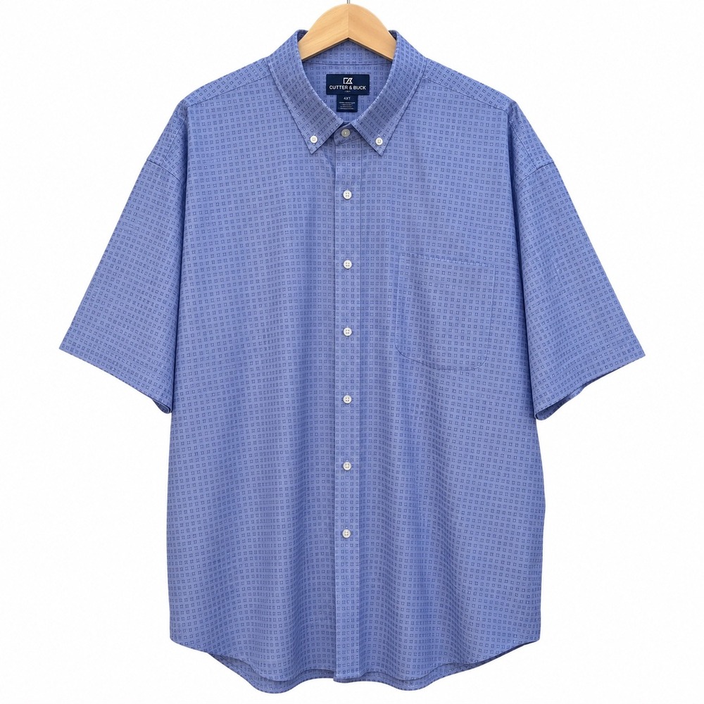 Cutter & Buck Mens 4XT Tall Blue Purple Non Iron Short Sleeve Button Down Shirt